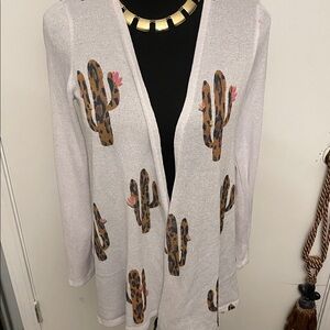 White Cardigan with Leopard Cactus Print